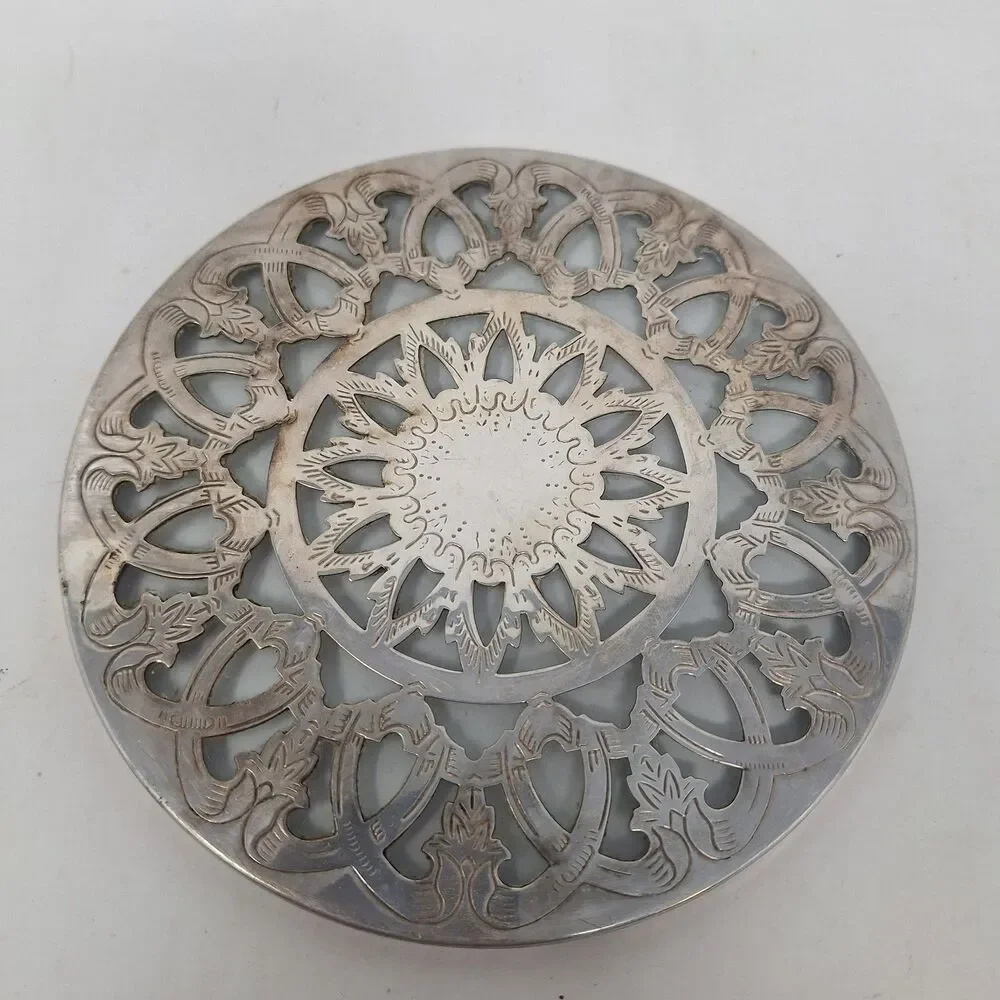 Vintage Raimond Silver Plate On Glass Trivet 6 Inch Coaster Kitchen Accessories